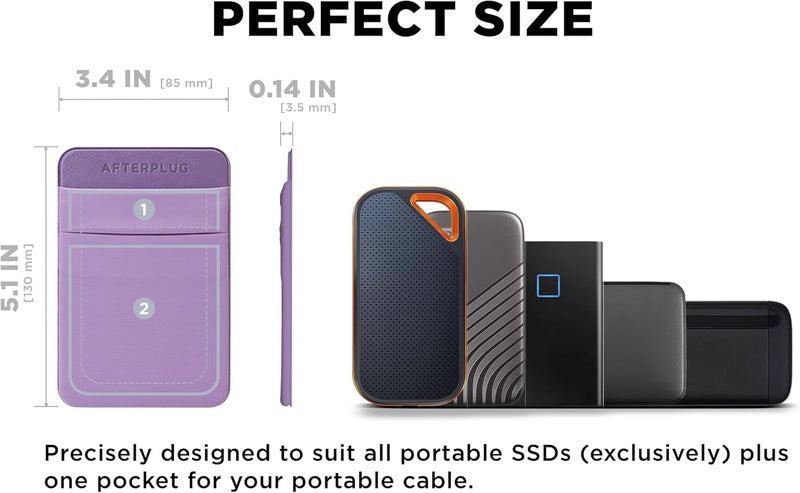 Afterplug 2-Pocket Adhesive Pouch for Laptop, Compatible with External Portable SSD, Magic Mouse, USB Cable and More - Lilac Purple - Image 4
